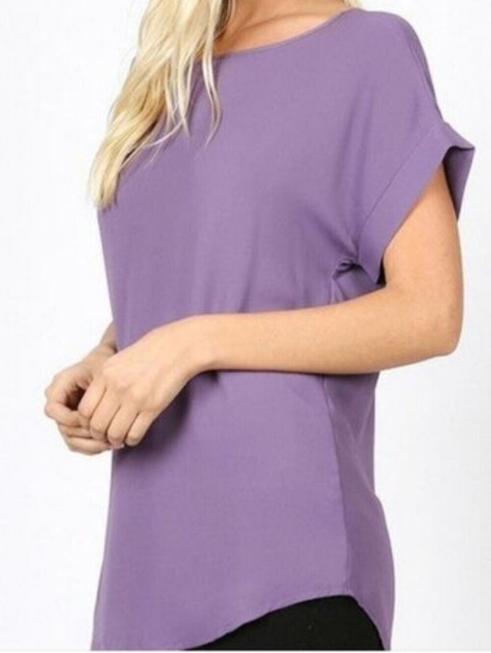 ZENANA Short Sleeve Boat Neck Lilac Color sheer Top Size Small NWT